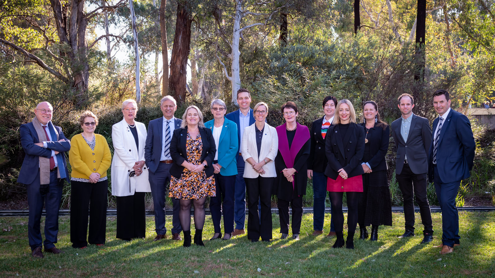 4. SmartSat CRC team (left to right) Professor Roy Green, Dr Jackie Craig, Dr Michele Allen, Professor Andy Koronios, Alison Bowman, Dr Rosalind Dubs, Dr Carl Seubert, Dr Sarah Cannard, Professor Margaret Harding, Dr Jasmine Muir, Elizabeth Weeks, Mikaela Jade, Professor Kirk McKenzie and Andrew Beveridge